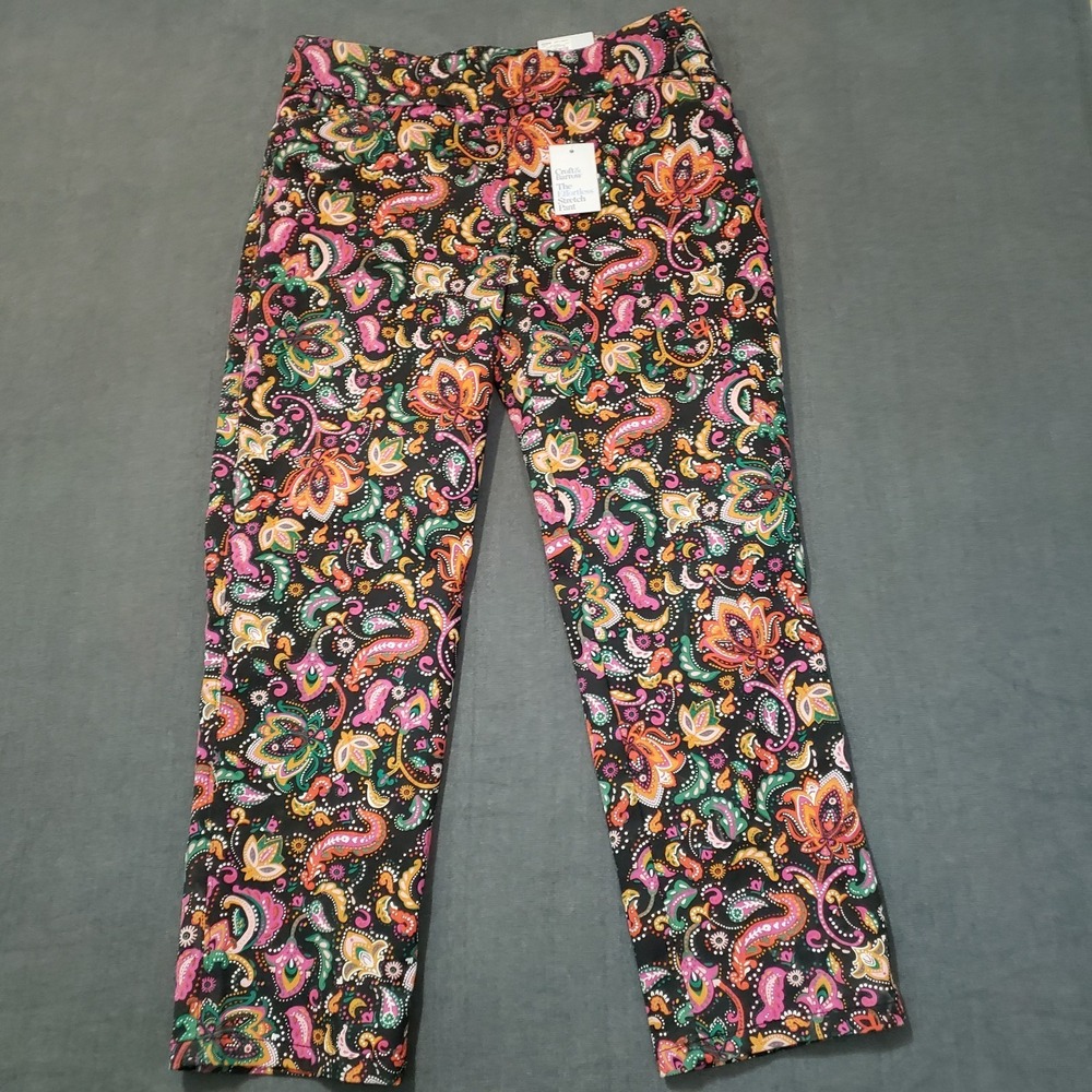 Women's Paisley Print Stretch Pants - Black Multicolor